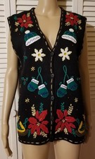 Bobbie Brooks Size Large Christmas Sweater Vest Embroidered Button Up