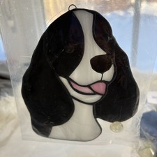 Handcrafted Stained Glass SETTER SPANIEL Dog Breed Suncatcher Black White New 6"