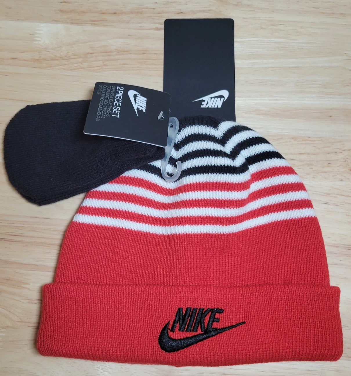 Nike Boys Toddler Beanie Mittens Black/University Red/White 12/24 months
