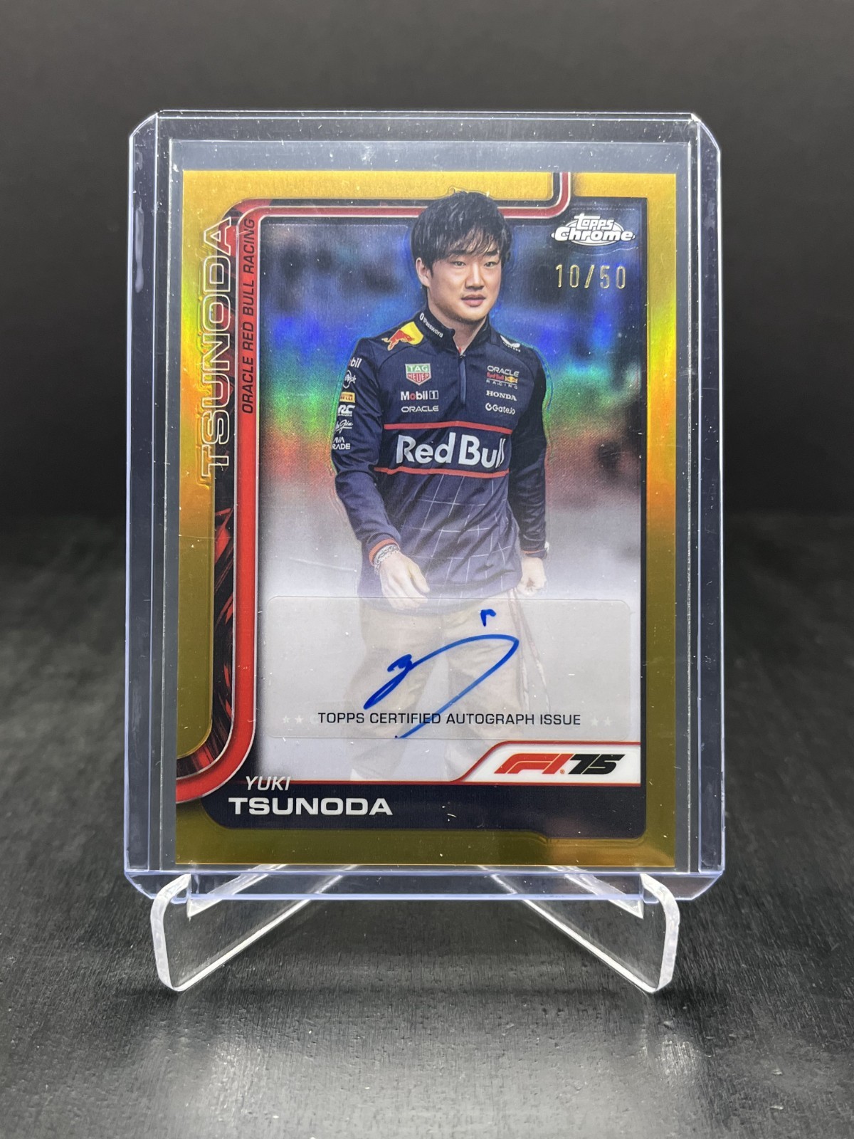 2025 Topps Chrome F1 Yuki Tsunoda Autograph Auto Gold Refractor 10/50 #CAC-TSU