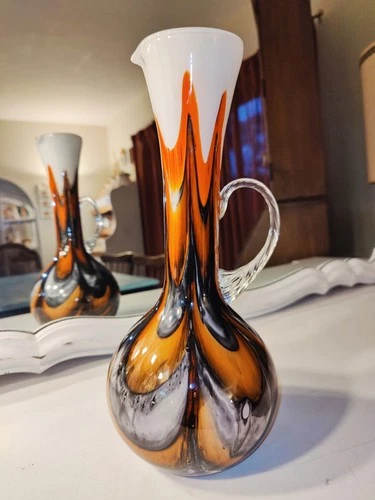 Vintage Italy Murano Glass Vase Pitcher Hand Blown by Carlo Moretti MCM Boho 13"