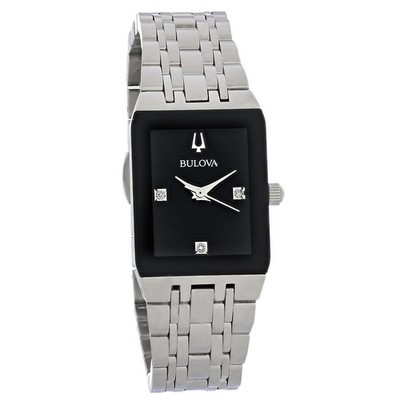 Bulova Quadra Women's Black Dial Diamond Quartz Watch 96P202
