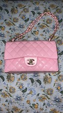 Pink Quilted Patent Chain Strap Shoulder Bag Turn Lock Closure