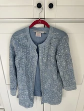 Gretchen Scott Designs Embroidered Floral Open Front Jacket Cardigan XL X Large