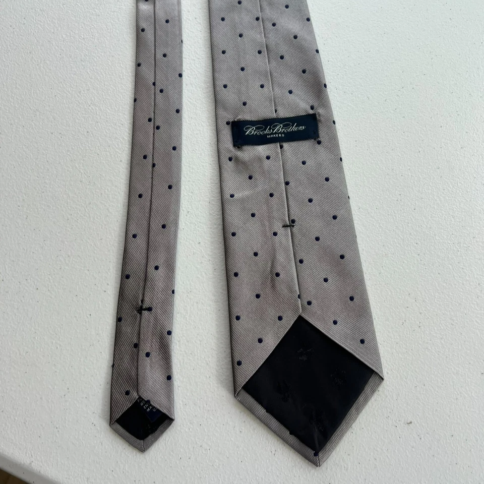 "Corbata Brooks Brothers unisex pura seda gris azul lunares clásica 59"" X 3,5""" Foto 2 de 4