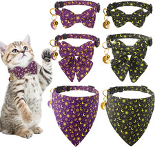 6 Pack Breakaway Cat Collars with Bow Tie Bandana and Bell, Adjustable Cat Bow T