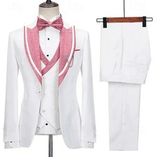 Men White Luxury Peak Lapel Blazer Fashion Party Prom Groom Tuxedo Wedding Suit