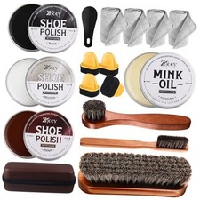 17Pcs Leather Shoe Polish Set Travel Boots Shine Care Kit Horsehair Style A