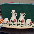 Stangl1 Pottery Thistle Oil and Vinegar Cruets, Salt & Pepper on Tray
