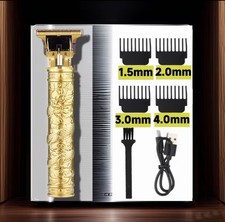 Gold Cordless Rechargeable T-Blade Hair Trimmer USB Charging 4 Combs Head Face