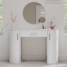 White and Gold Large Dressing Table with Storage Drawer and Shelves - Lil LYY001