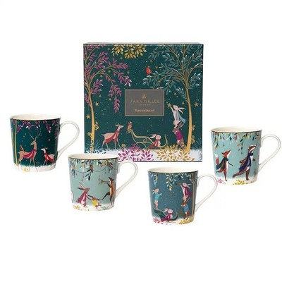 Sara Miller Woodland Tales Design 4er Set verschiedene Fine China Tassen Weihnachten