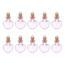 10 Pcs Small Heart Mini Glass Bottles Jars with Cork Stopper Eye Screw, Pink