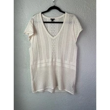Torrid Womens Size 14/16 Cream Crochet Knit V Neck Short Sleeve Top