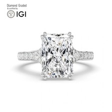 Radiant Solitaire Labgrown Diamond Engagement Ring 18k White Gold 3.40 Ct