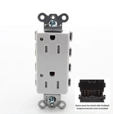 Hubbell SNAP2152WLTRA White 15A SnapConnect Receptacle Tamper Resistant w/LEDs