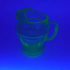 Uranium Glass Green Pitcher Ice Lip Spout Depression Era 1930s Glows 8-9" Tall