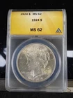 1924 , Peace Dollar , Anacs , MS 62
