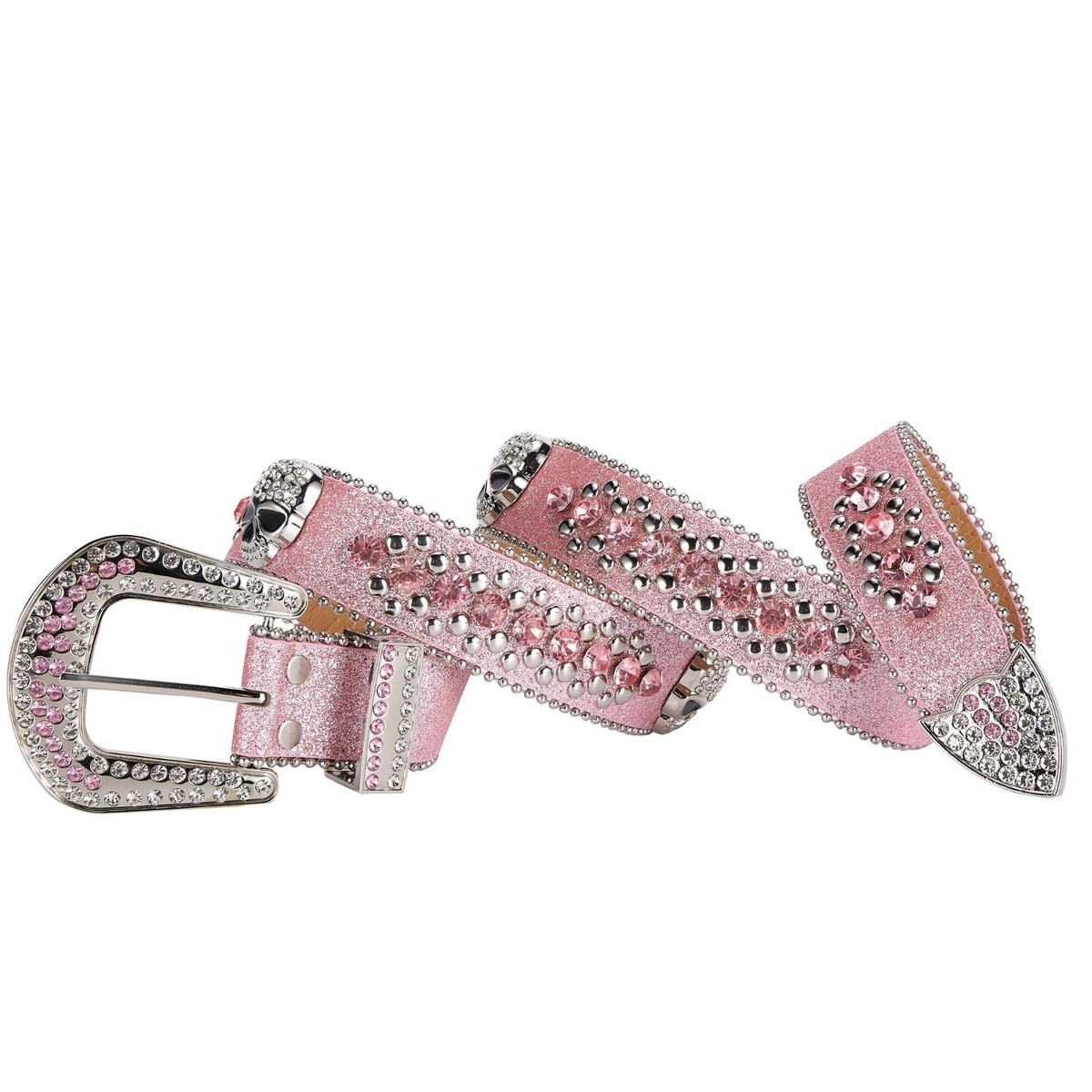 Pink Leather Women Western Fashion Belt W/ Skull Logo Bling  display picture 1