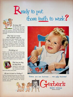 1951 Gerber's Baby Foods Vintage Print Ad Put Those Teeth to Work Fremont MI