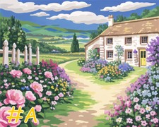 Floral Scenic Needlepoint Canvas - Cottage and Garden Path FA48