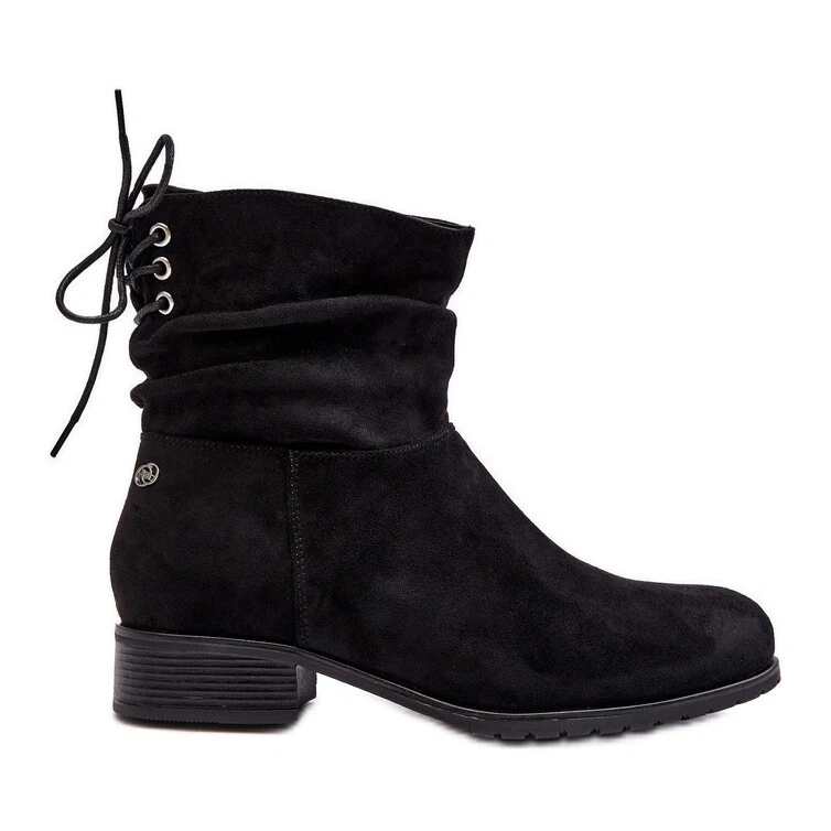 PE1 Women s Suede Flat Boots Black Keresa eBay