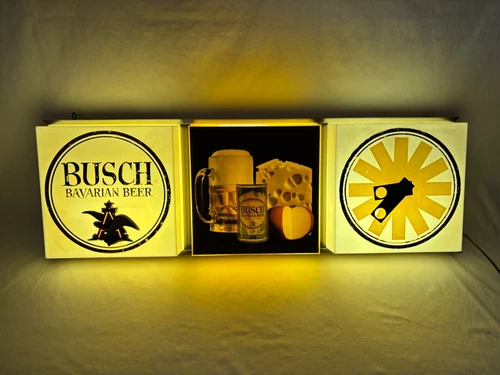 VTG Busch Bavarian Beer Sign Hanging Wall Clock Bar Light 36" Union Made USA