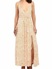 $89 Clayton Women's Orange White Aniya Printed Sleeveless Long Maxi Dress Size M