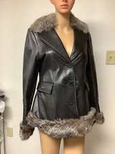 Izod Black Lether With Fur Cot Size Small