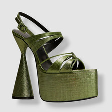 1130 D'Accori Women Green Belle Slingback Platform Heel Shoe Sz EU 38.5/US 8.5