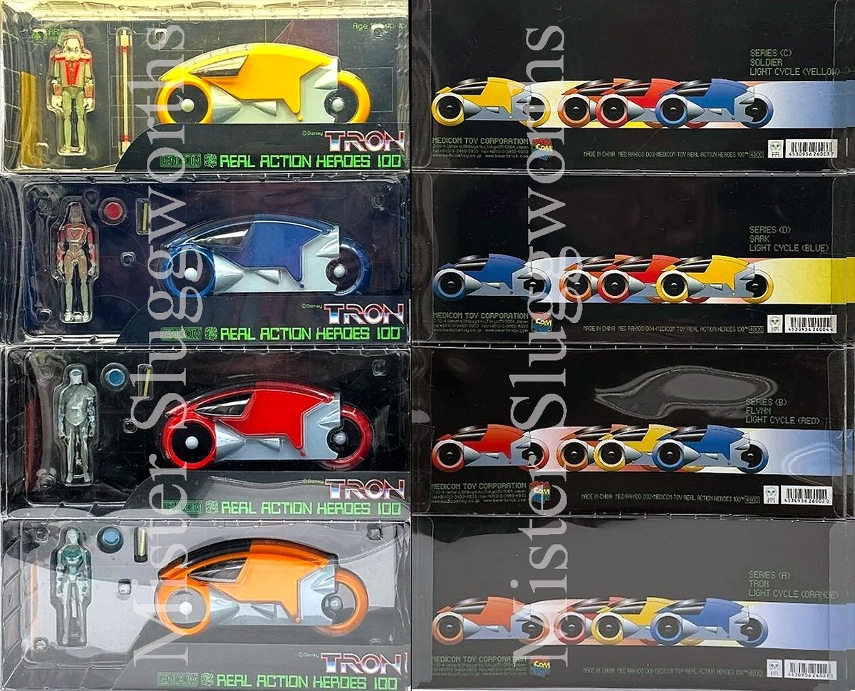 NEW Vintage 2002 Japan Disney MEDICOM TRON Light Cycle RAH 100 Set