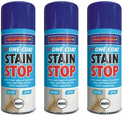 RAPIDE 3 X 400ML Stain Stop One Coat Blocker Aerosol Spray Damp Mould Prevention Paint