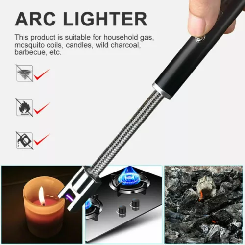 USB Rechargeable Electric Windproof Lighter Candle Lighters BBQ Arc Long Neck