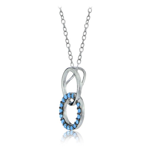 Sterling Silver Nano Simulated Turquoise Double Circle Necklace - Picture 2 of 3