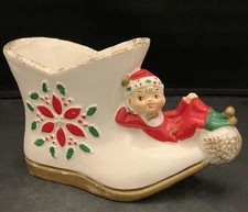 Vintage Napcoware X-6924 Christmas Boot Planter W/Elf Japan 1950’s Rare & OLD