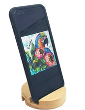 Wooden cell phone stand portrait  landscape slim or thick phones compact