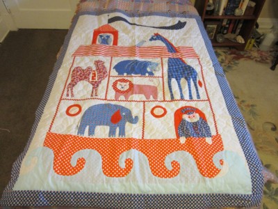 Vintage 1970's quilted wall hanging. Nursery. Boys room. Noahs Ark