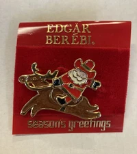 Edgar Berebi Christmas Cowboy Santa Riding Reindeer Brooch Pin Made in India