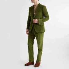 Men's Two Piece Suit Corduroy Single Breasted Casual Slim Wedding Suit Jackets