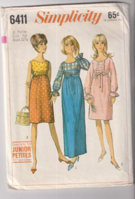 6411 SIMPLICITY c.1966 - Empire DRESS - Jr Pet Sz 9 B 32.5''