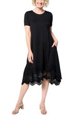 LOGO Lavish by Lori Goldstein Knit Dress with Lace Hem Black