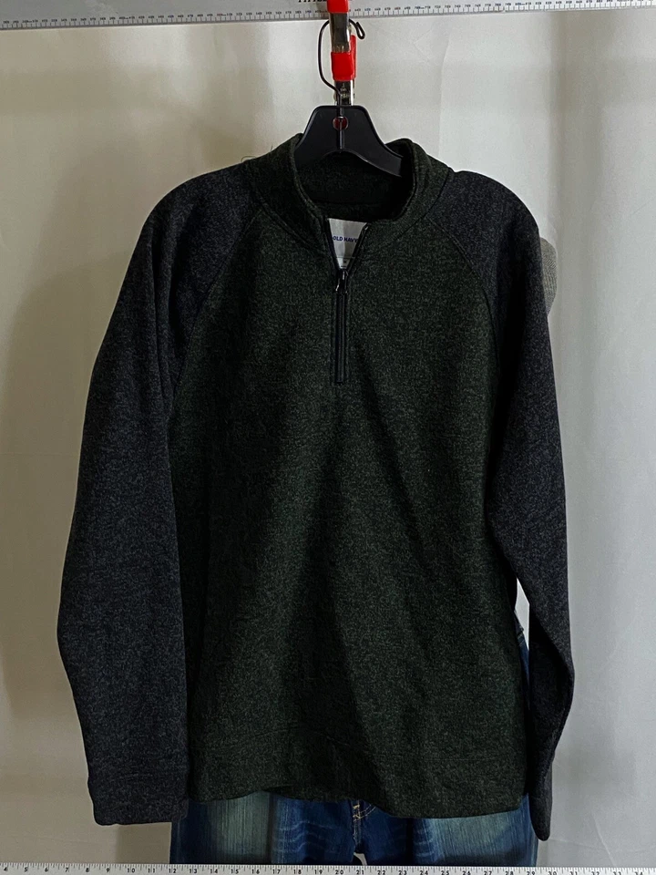 NWT Old Navy Heather Gray Green Fleece Zip LONG SLEEVE SWEATER PULL OVER SHIRT M - Image 2 of 4