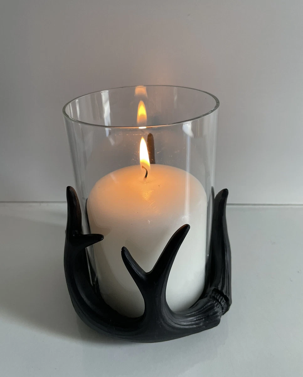 NEW BLACK ANTLER PILLAR TEA LIGHT CANDLE HOLDER CHRISTMAS HALLOWEEN DECORATION
