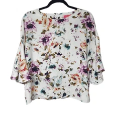 Catherine Malandrino watercolor floral art to wear blouse career cream purple Me