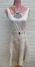 Debbie Shuchat Pure Linen Skirt UK 16 US 12 Beige Flare Y2K