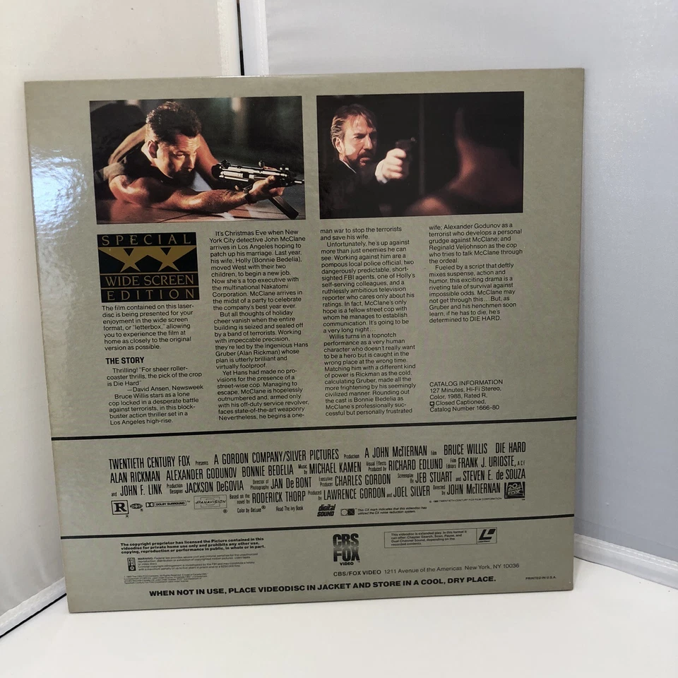 Die Hard Laserdisc Widescreen Gate Fold Bruce Willis Very Good 1989 - Image 3 of 4