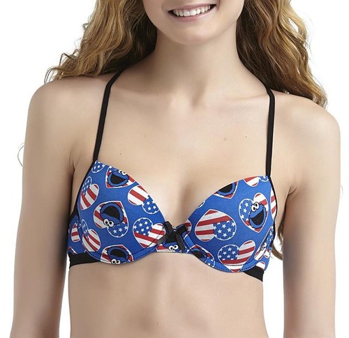 Sesame Street Cookie Monster American Flag Junior's Ladies T-Shirt Bra
