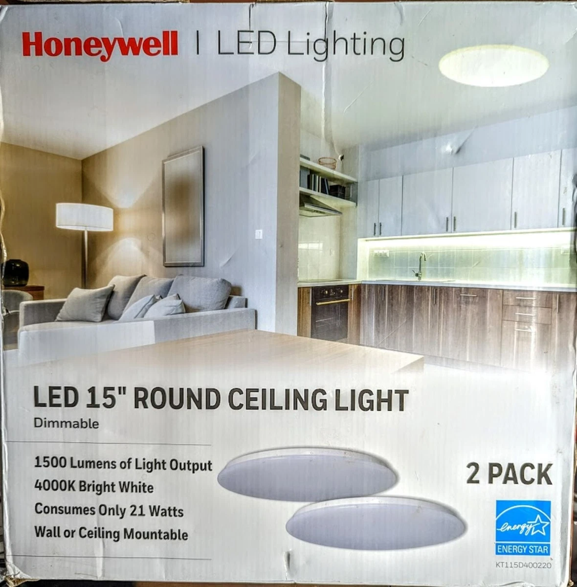 Honeywell Dimmable LED 15 Round Ceiling Light 1500 Lumen 4000K 2 Pack