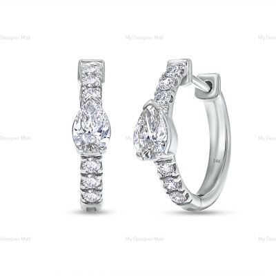 5/6ct Pear & Round Lab Grown Diamond Huggies Hoop Earrings in 14K White Gold