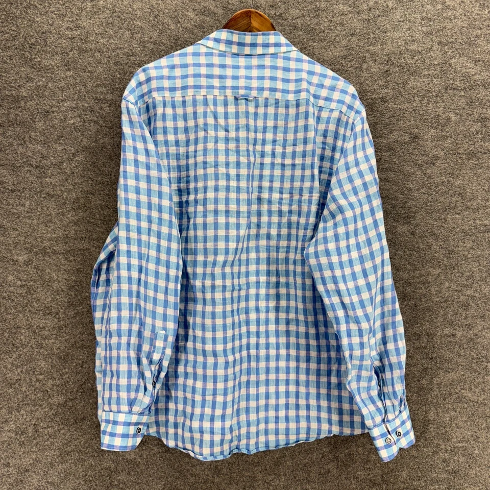 Report Collection Shirt Men 2XL Blue Plaid Button Up Linen Long Sleeve Collared - Image 2 of 4
